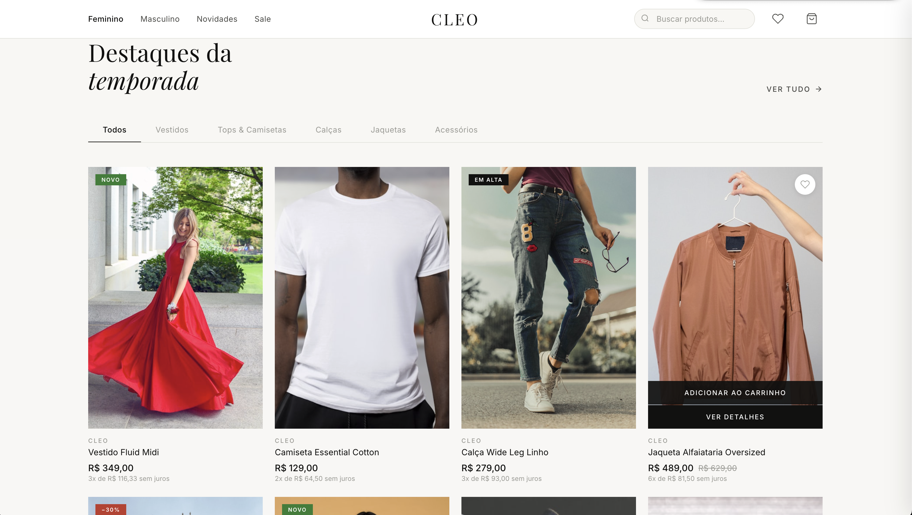 Grade de produtos com filtros